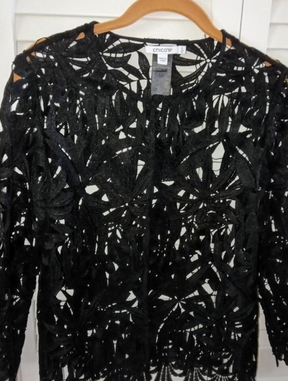 Chico's Black Floral Lace Overlay Jacket
